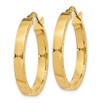 14k Yellow Gold Diamond-Cut Edge Ans Polished 1 1/16" Medium Hoop Earrings