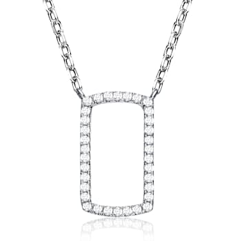 CZ Rectangle Station Necklace In Sterling Silver 16 Inch