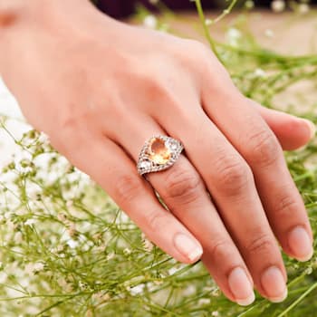Oval Citrine with White Topaz Accents Sterling Silver Ring, 3.68ctw