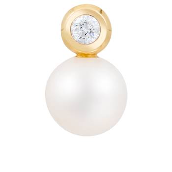 White Cultured Freshwater Pearl and Diamond 14K Yellow Gold Pendant 8-8.5mm