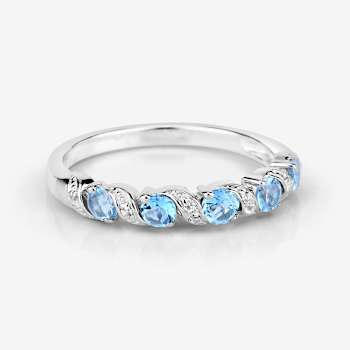 Swiss Blue Topaz and White Topaz Sterling Silver 5 Stone Band Ring