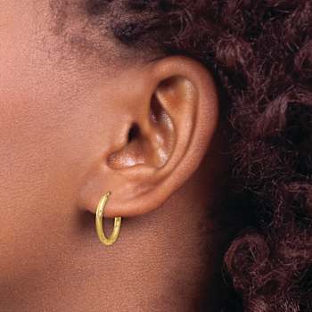 14k Yellow Gold Satin and Diamond-Cut 11/16" Endless Hoop Earrings