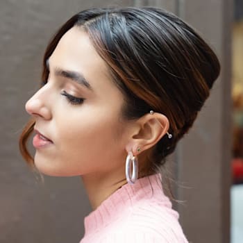 14K Yellow Gold Over Sterling Silver Flat Oval Acrylic Hoops in Blue