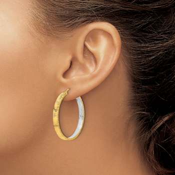 14k Yellow Gold and Rhodium Over 14k Yellow Gold 1 3/8" Diamond-Cut
Circle Hoop Earrings