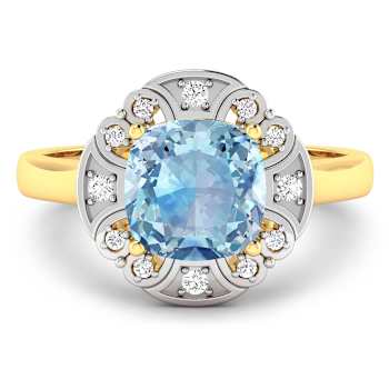 Blue Aquamarine and White Diamond 14K Yellow Gold Halo Ring 1.57 ctw