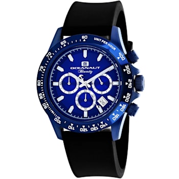Oceanaut Men's Biarritz Blue Dial and Bezel, Black Rubber Strap Watch