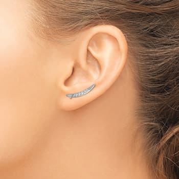 Rhodium Over 14K White Gold Lab Grown Diamond Ear Climber Earrings
