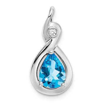 Rhodium Over 10k White Gold 1.40 ctw Pear Swiss Blue Topaz and Accent
Diamond Pendant