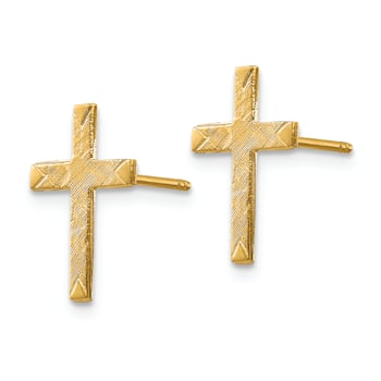 14k Yellow Gold Brushed and Textured Finish Cross Stud Earrings