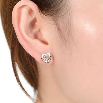 Heart-Shaped CZ Pave Stud Earrings In 18K Rose Gold Over Brass
