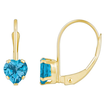 5mm Heart Shape Blue Topaz 10k Yellow Gold Drop Earrings