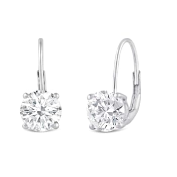 White Cubic Zirconia 14k White Gold Earrings With Velvet Gift Box 2.00ctw