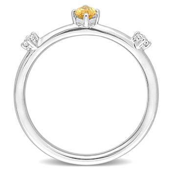 Citrine And White Topaz Three-Stone Station Ring In Sterling Silver