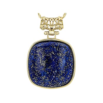 Lapis Lazuli Square Cushion Pendant Necklace In 18K Gold Over Sterling Silver