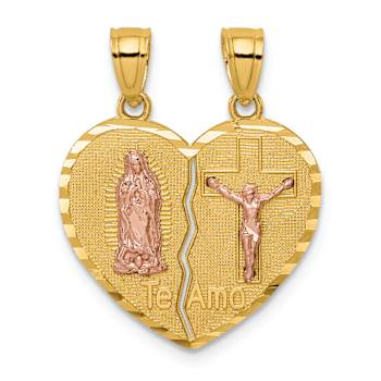 14k Two-tone Diamond-Cut Reversible Lady of Guadalupe and Crucifix Break
Apart Pendants
