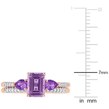 Rose de France, Amethyst Africa and Diamond 10K Rose Gold Ring 1.28ctw
