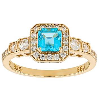 Blue Apatite And White Zircon Ring In 18K Gold Over Sterling Silver 1.50ctw