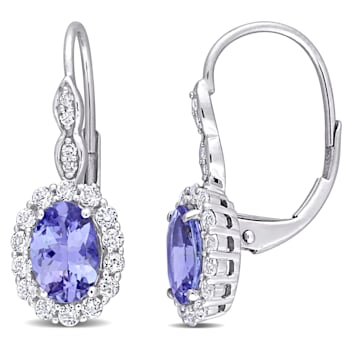 2.33ctw Tanzanite, White Topaz And Diamond Accent 14k White Gold Earrings