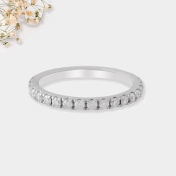 White Moissanite Rhodium Over Sterling Silver Eternity Band Ring, 0.70ctw