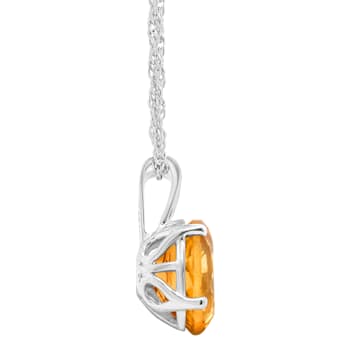 10x8mm Oval Citrine Rhodium Over Sterling Silver Pendant With Chain