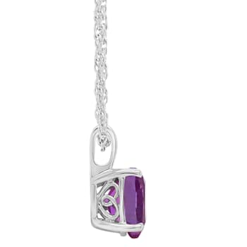 8mm Cushion Amethyst Rhodium Over Sterling Silver Pendant With Chain