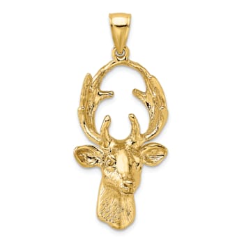 14k Yellow Gold 3D Deer Head Charm