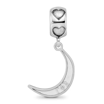Rhodium Over Sterling Silver LogoArt Gamma Phi Beta Crescent Moon Heart Bead