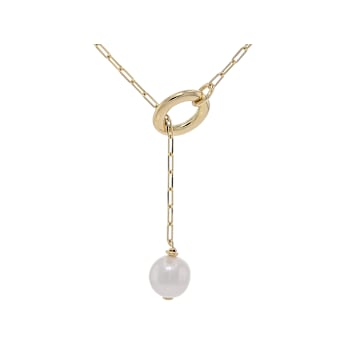 Cultured Freshwater Pearl Lariat Necklace In 18K Gold Over Bronze 20 Inch