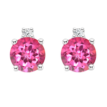 4mm Round Pink Topaz with Diamond Accents 14k White Gold Stud Earrings