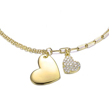 CZ Heart Charm Bracelet In 14K Gold Over Brass