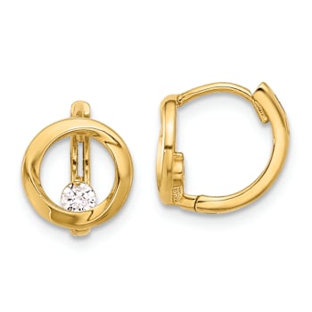 14k Yellow Gold Polished Cubic Zirconia 7/16" Circle Hoop Earrings