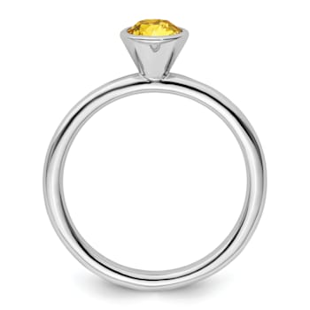 Sterling Silver Stackable Expressions High 5mm Yellow Crystal Ring