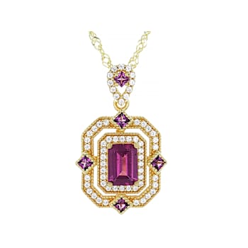 Grape Color Garnet, Purple Rhodolite And White Zircon Pendant Necklace
In 18K Gold Over Sterling Silver 1.93ctw