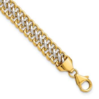 14k Two-tone Gold Polished 7.4mm Fancy Link Bracelet