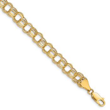 10k Yellow Gold 7mm Diamond-Cut Triple Link Charm Bracelet