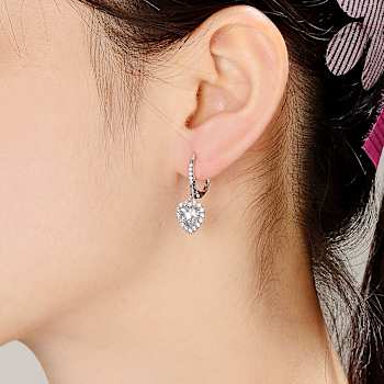 Pear Shape CZ Halo Drop Earrings In Sterling Silver
