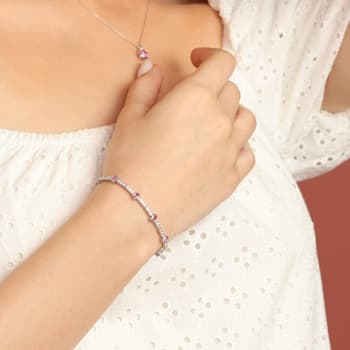 Oval Ruby and White Zircon Sterling Silver Bolo Bracelet
