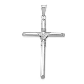 Rhodium Over 14k White Gold with Center Wrap Tube Cross Pendant