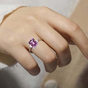 Amethyst with White Zircon Accents Rhodium Over Sterling Silver
Statement Ring, 5.96ctw