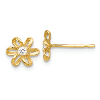 14K Yellow Gold Cubic Zirconia Children's Flower Post Earrings