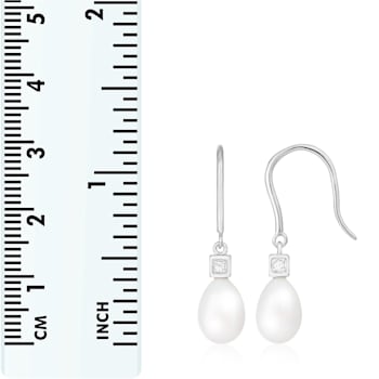 7.5-8 mmWhite Cultured Freshwater Pearl and Cubic Zirconia Rhodium Over
Sterling Silver Earrings