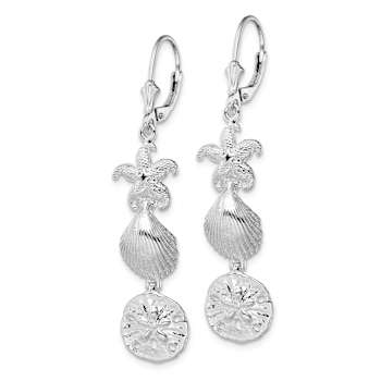Rhodium Over Sterling Silver Polished Sea Life Leverback Earrings