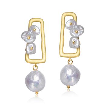 Pear Shape Freshwater Pearl Drop Earrings In 14K Gold Over Sterling Silver