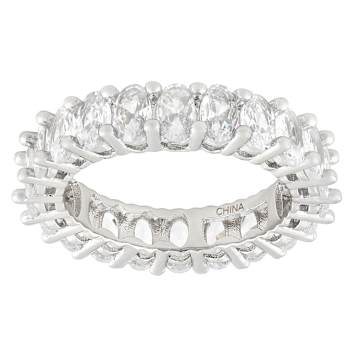 Set Of 5 CZ Eternity Band Rings In Rhodium Over Brass