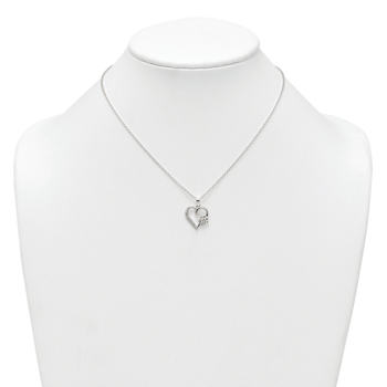 Sterling Silver Polished Cubic Zirconia Heart and Paw Necklace