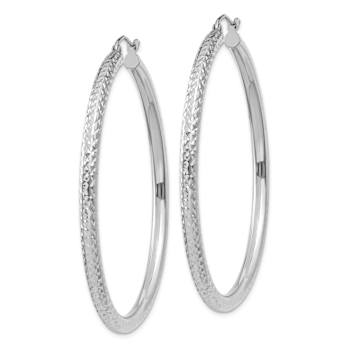 Rhodium Over 14k White Gold Diamond-Cut 1 15/16" Round Hoop Earrings