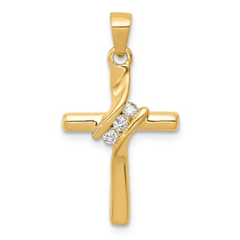 14k Yellow Gold Diamond Cross Pendant