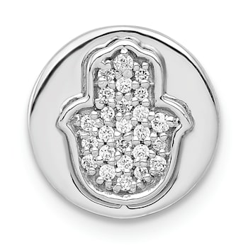 Rhodium Over 14k White Gold Diamond Hamsa Chain Slide Pendant