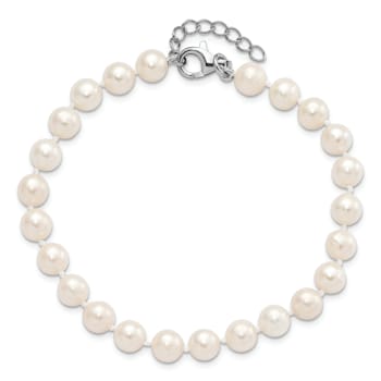 Rhodium Over Sterling Silver 6-7mm Freshwater Pearl Adjustable
Necklace/Bracelet/Earring Set