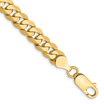 14k Yellow Gold 7.25mm Flat Beveled Curb Chain Bracelet